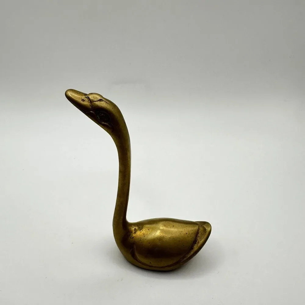 Vintage Mid-Century Mod brass goose ring holder, paper weight,‎ figurine!